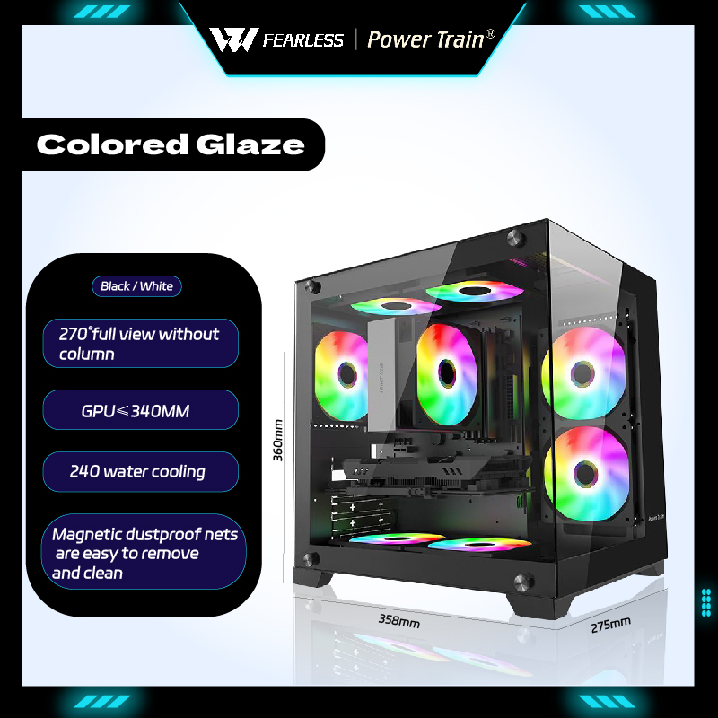 Pc Gaming Water Cooling - Power Train Colored Glaze MATX Gabinetes