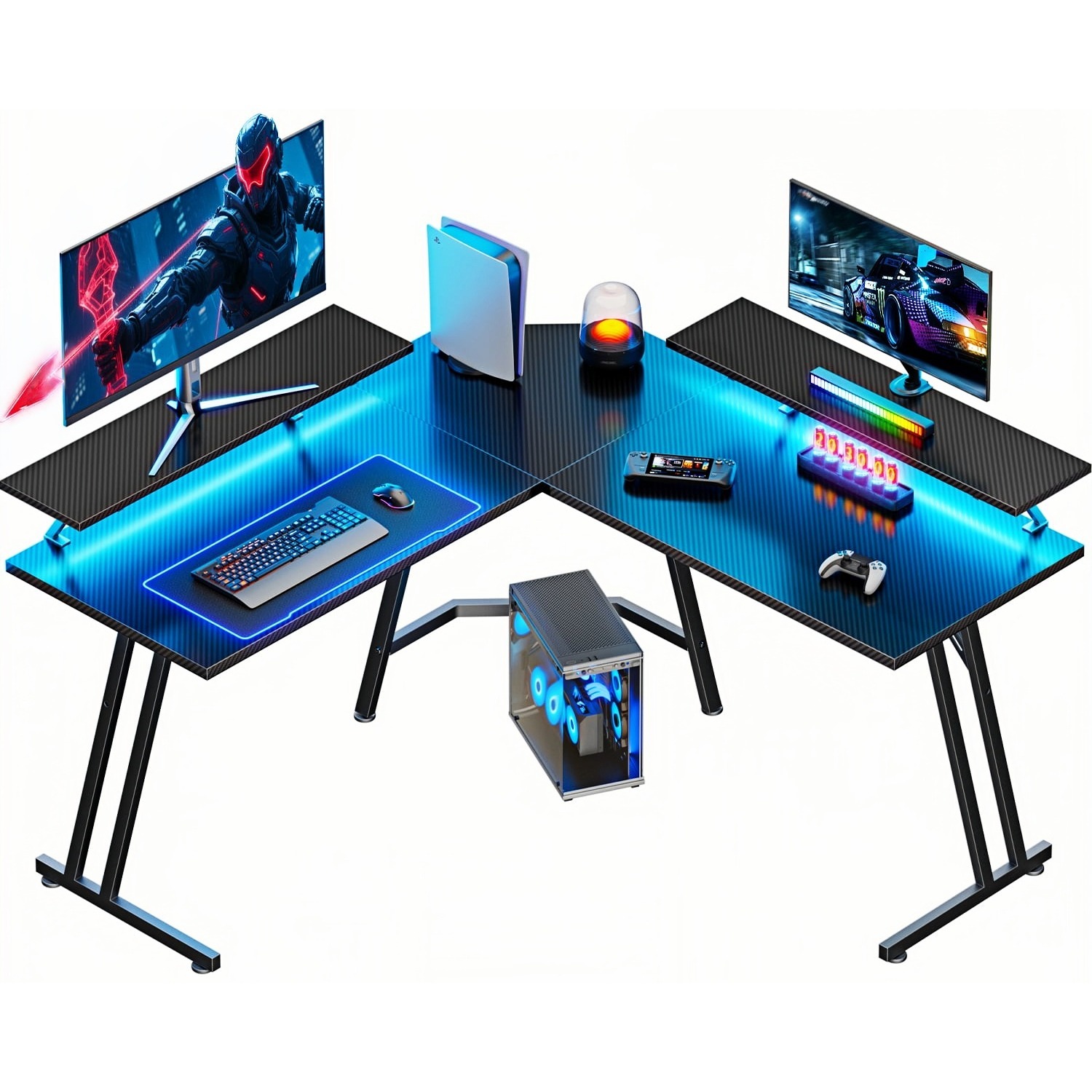 Pc Gaming Center - Meja Gaming Bentuk L dengan Lampu